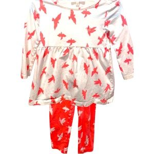 Livly Matching Contrasting Pink and White Birds Shirt & Pants Set 18-24mos